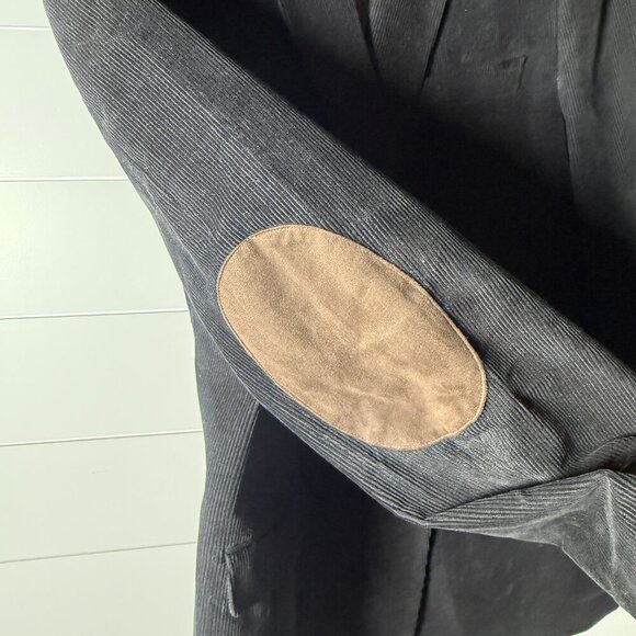 Chaps Blazer Jacket Corduroy Black with Brown Elbow Patches Sz 44L - Picture 6 of 11